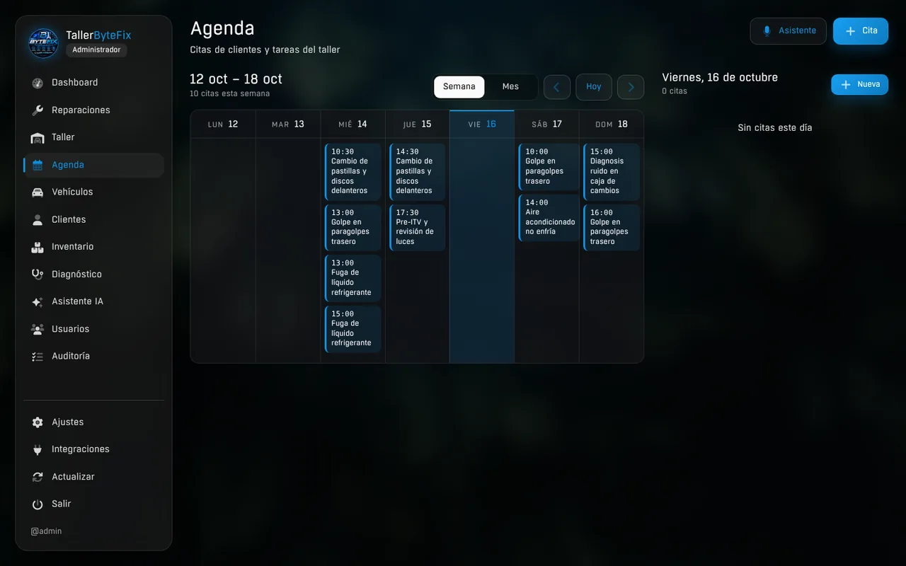 Agenda de citas y entregas por día