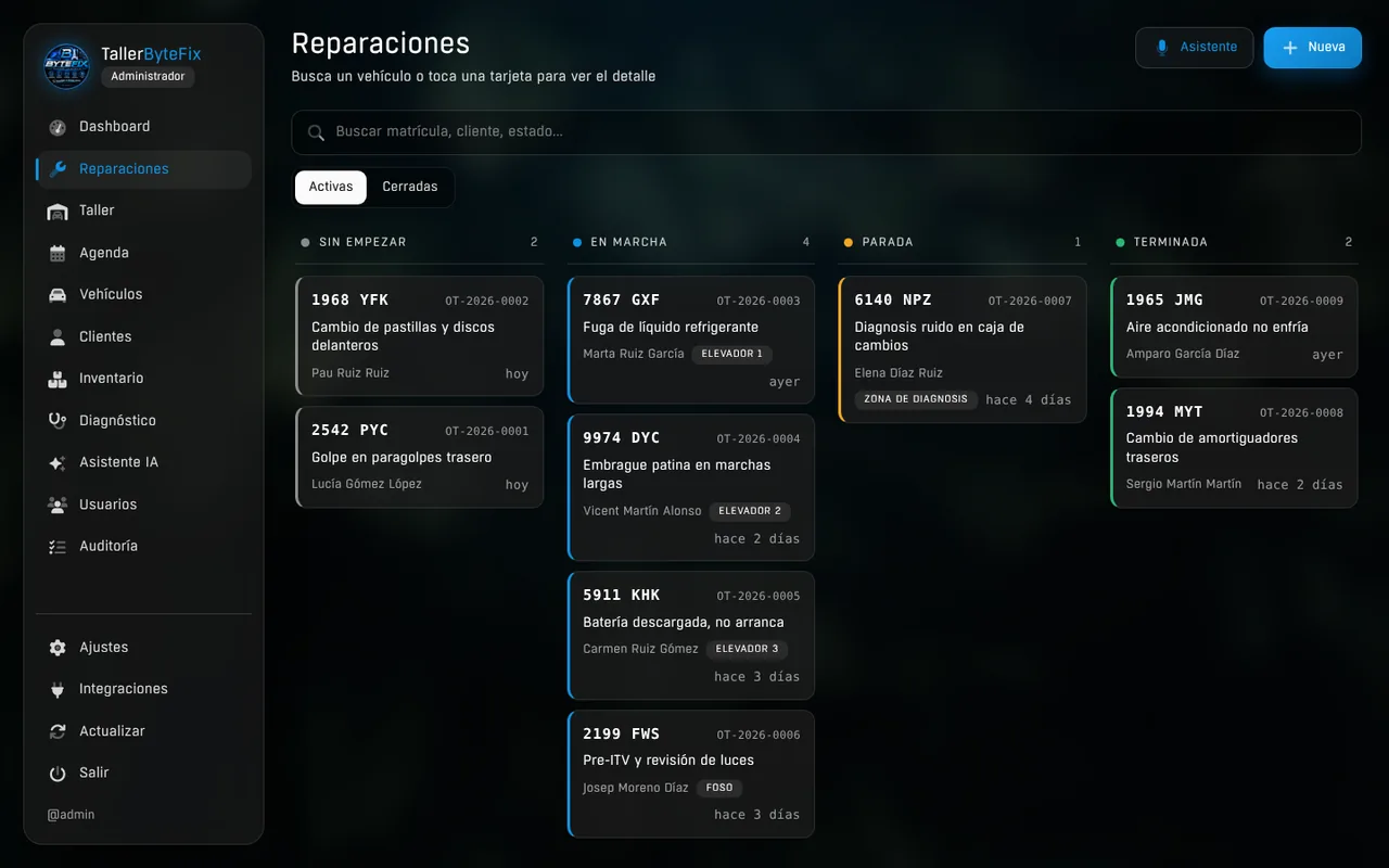 Listado de reparaciones por estados